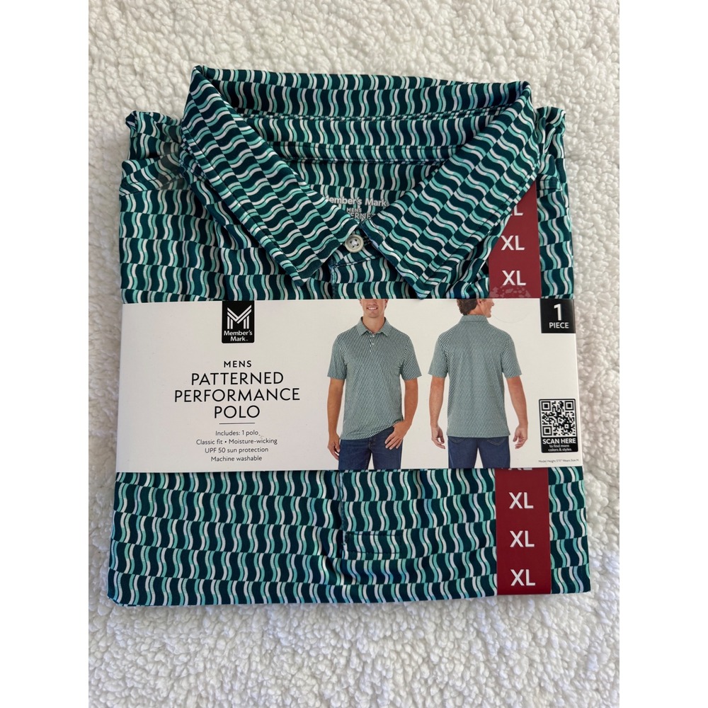 Member's Mark Patterned Performance Polo Mens XL Green NWT
